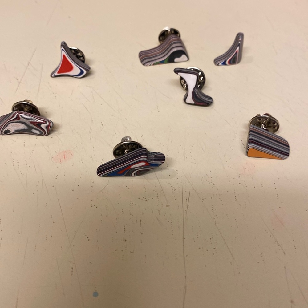 7 fordite pins/tie tacks